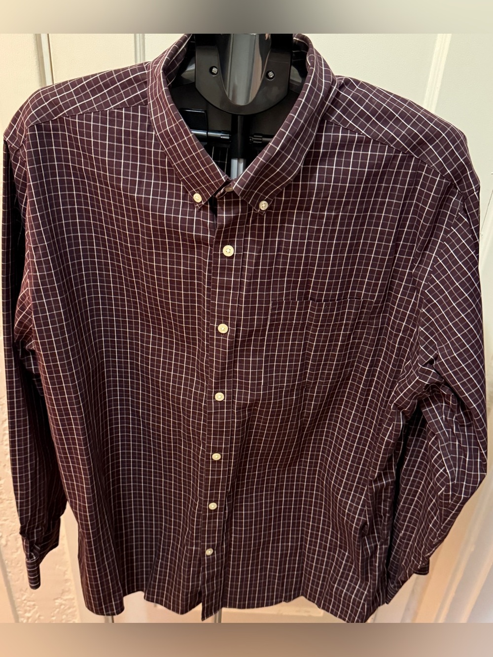 Eddie Bauer Men's Button-Down Plaid Shirt in Deep Maroon